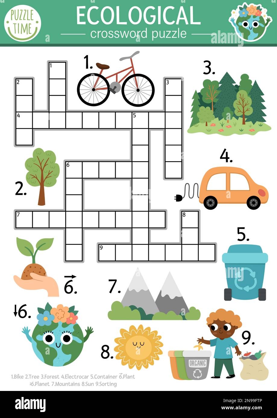 Vector Ecological Crossword Puzzle For Kids Simple Earth Day Quiz With Eco City Landscape For Children Eco Awareness Educational Activity Cute Cros Stock Vector Image Art Alamy