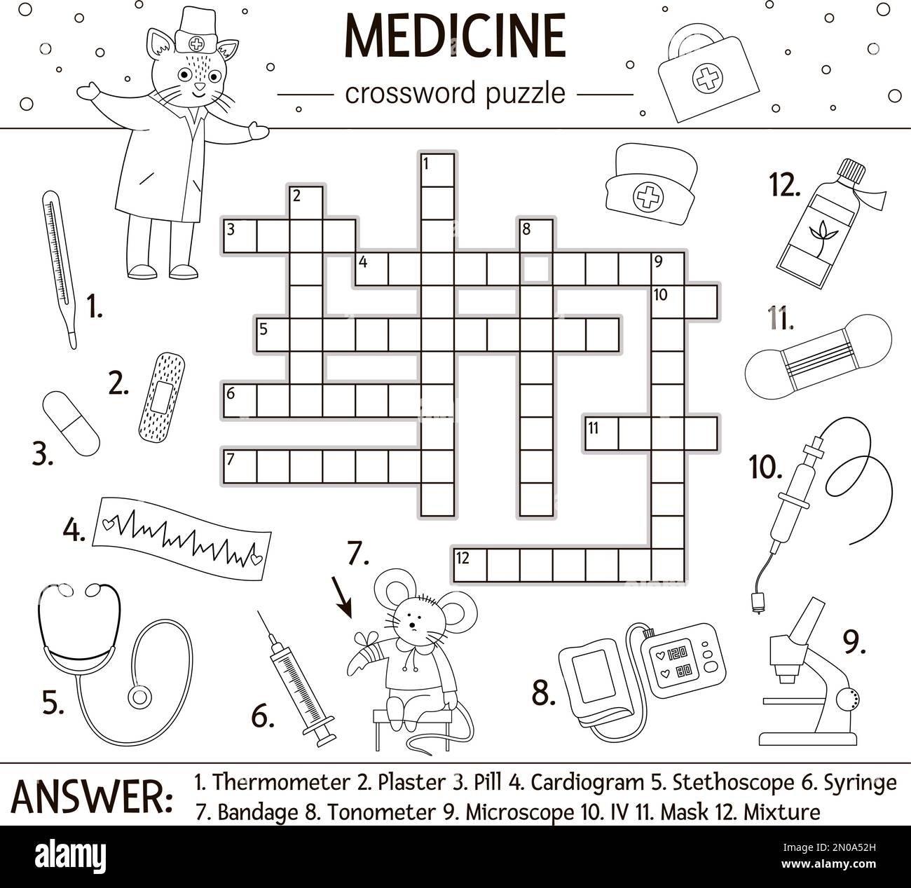 Vector Health Care Outline Crossword Puzzle Medicine Quiz For Children Educational Holiday Activity With Cute Medical Equipment And Doctor Fun Colo Stock Vector Image Art Alamy