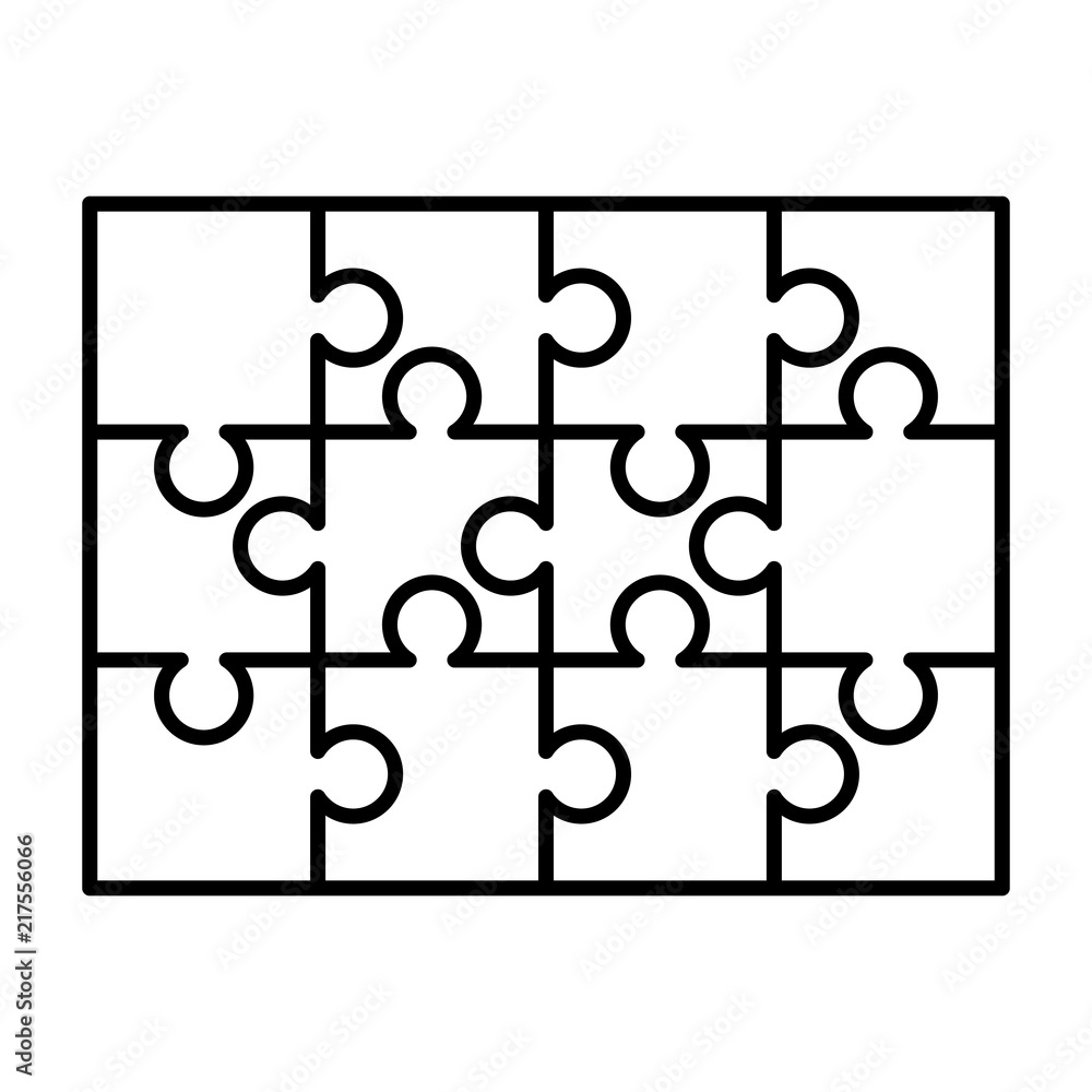 Vetor Do Stock 12 White Puzzles Pieces Arranged In A Rectangle Shape Jigsaw Puzzle Template Ready For Print Cutting Guidelines On White Adobe Stock
