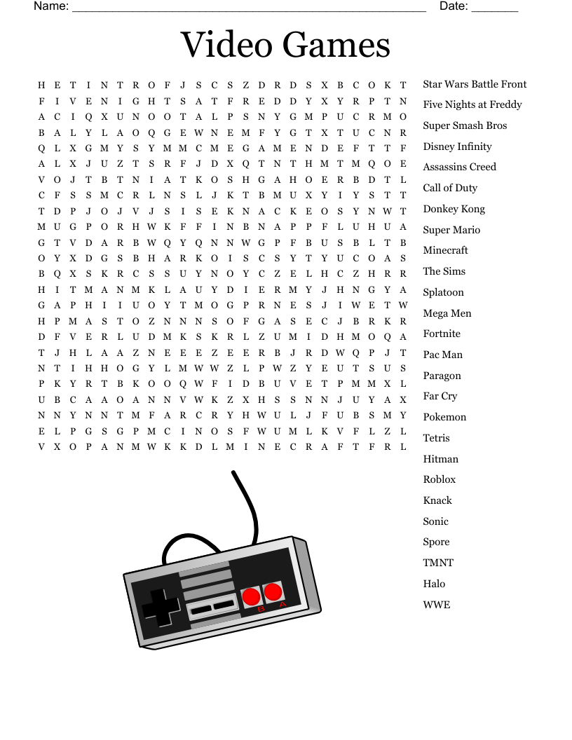 Video Games Crossword WordMint