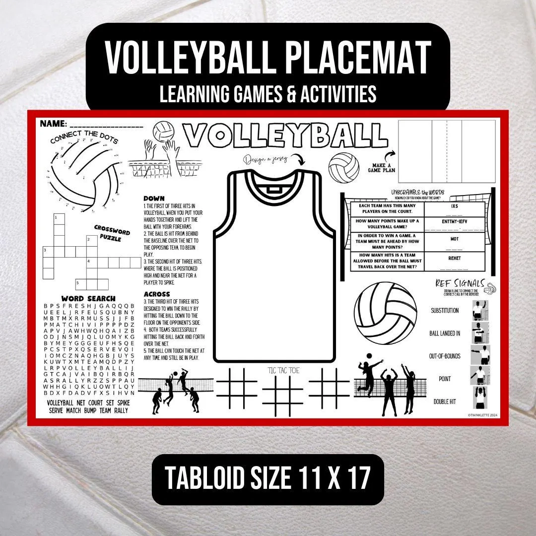 Volleyball Activity Placemat Learning Games For Kids digital Download Etsy