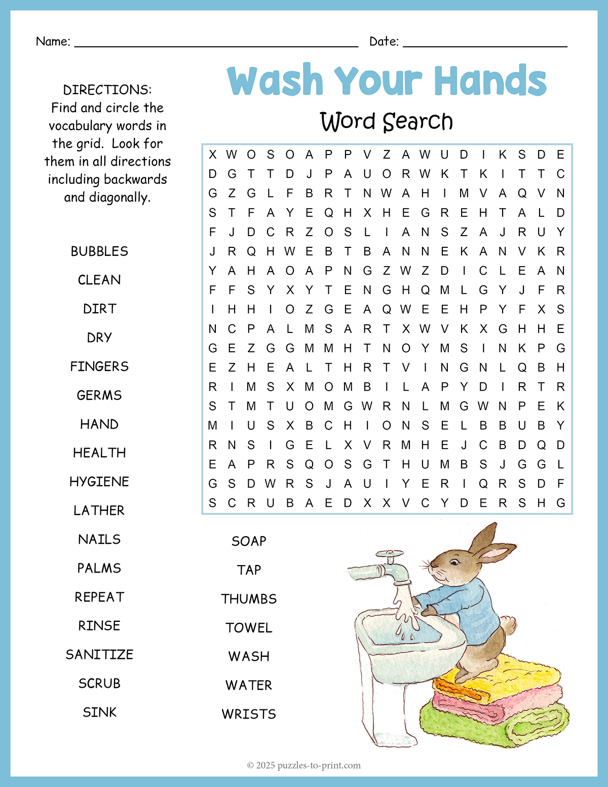 Wash Your Hands Word Search