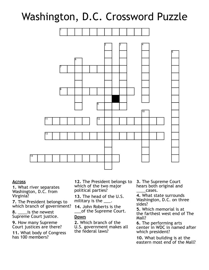 Washington D C Crossword Puzzle WordMint Washington D C Crossword Puzzle WordMint