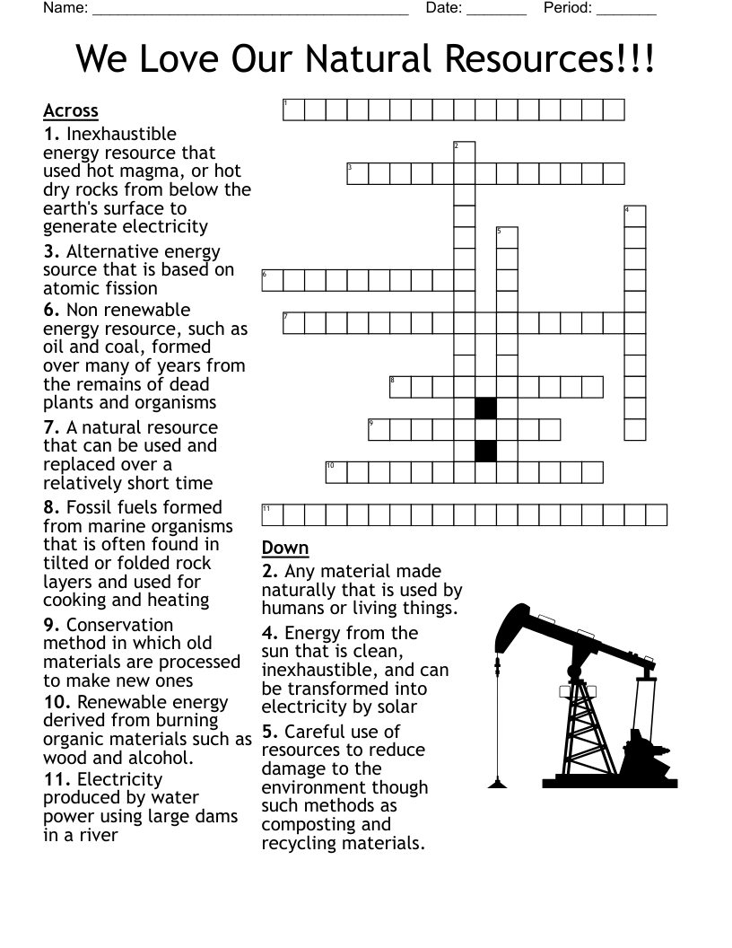 We Love Our Natural Resources Crossword WordMint