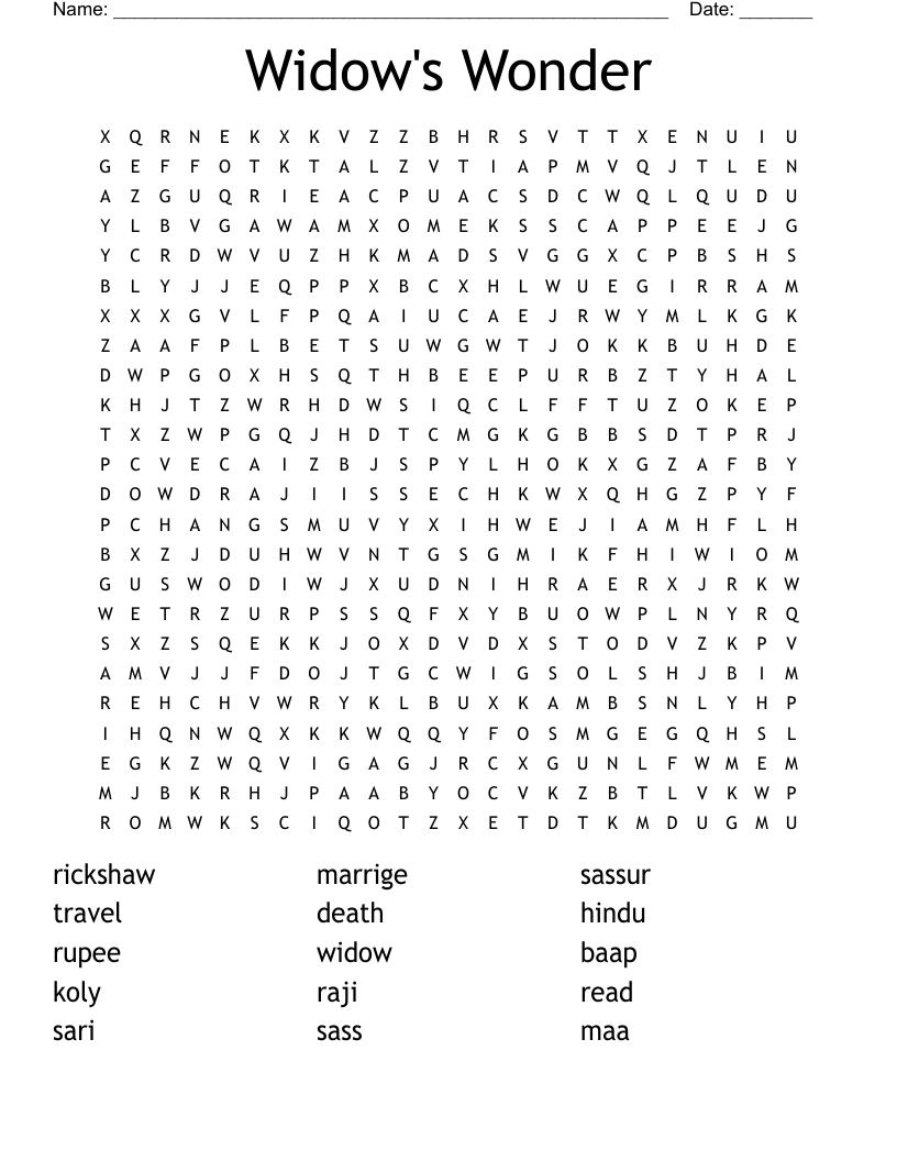 Widow s Wonder Word Search WordMint