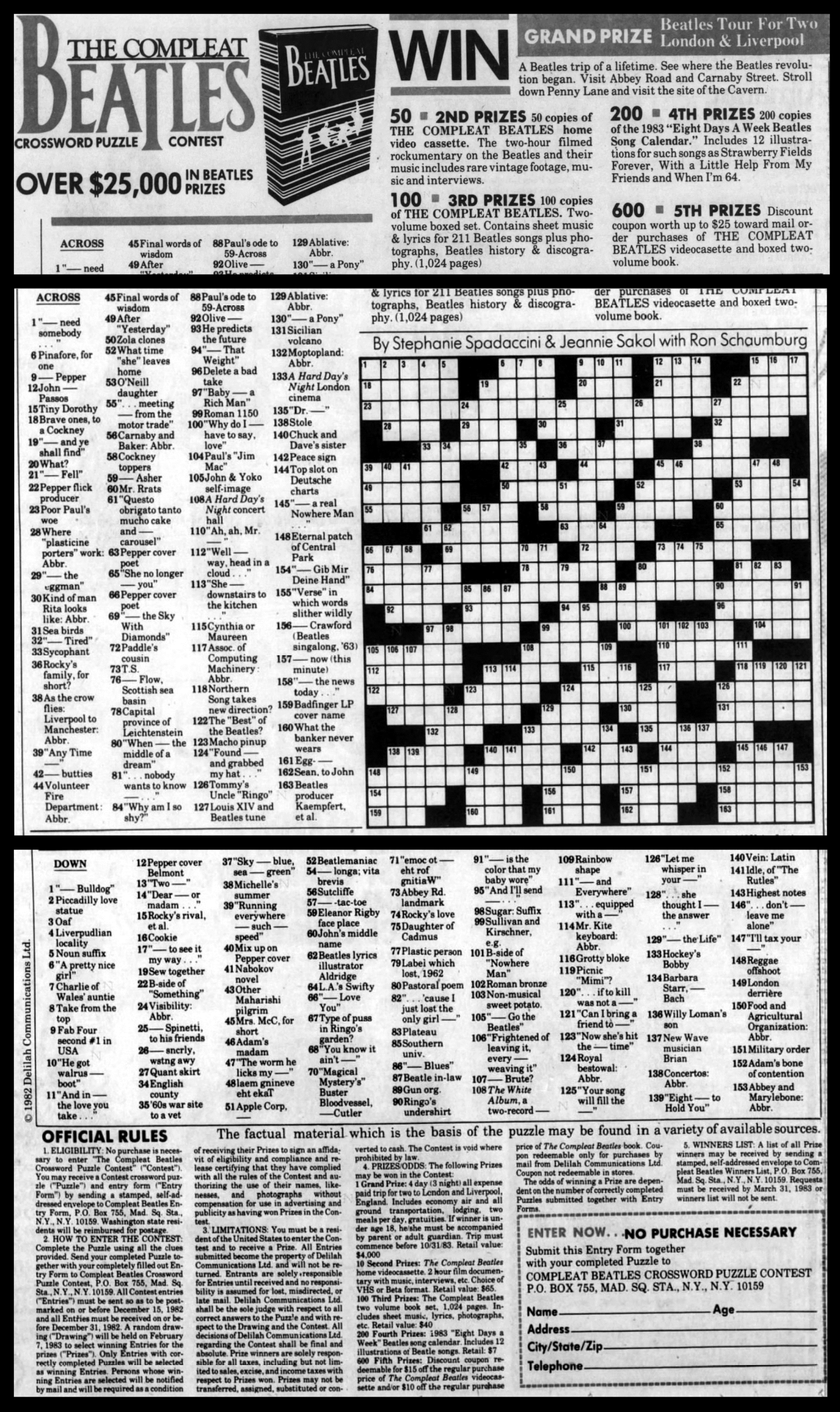 Win A Copy Of The Compleat Beatles Crossword Puzzle Contest 1982 R Beatles