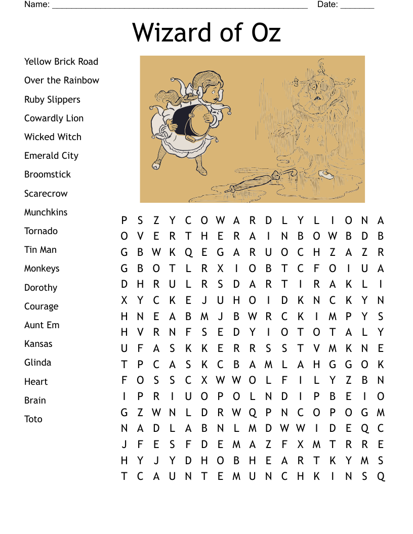 Wizard Of Oz Crossword WordMint