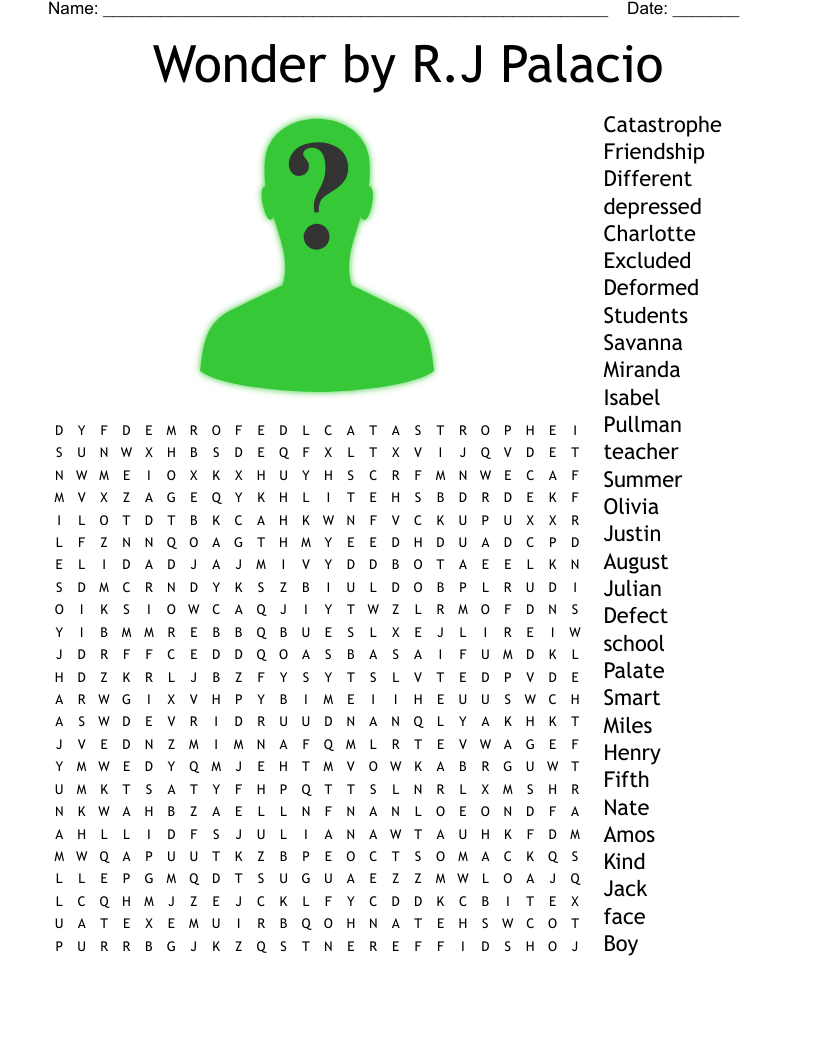 Wonder By R J Palacio Word Search WordMint Wonder By R J Palacio Word Search WordMint