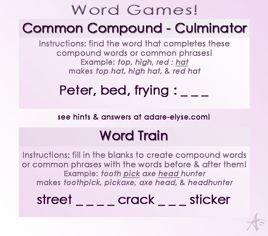 Word Games 1 Common Compound Word Train Adare Elyse